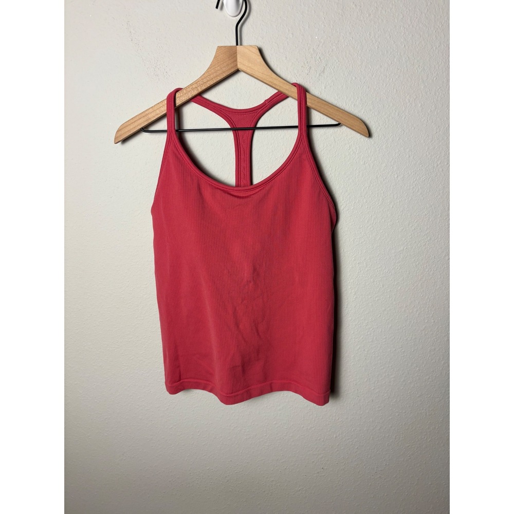 Athleta Renew Seamless Ribbed Tank Built In Bra Pink Racerback Yoga Top Large